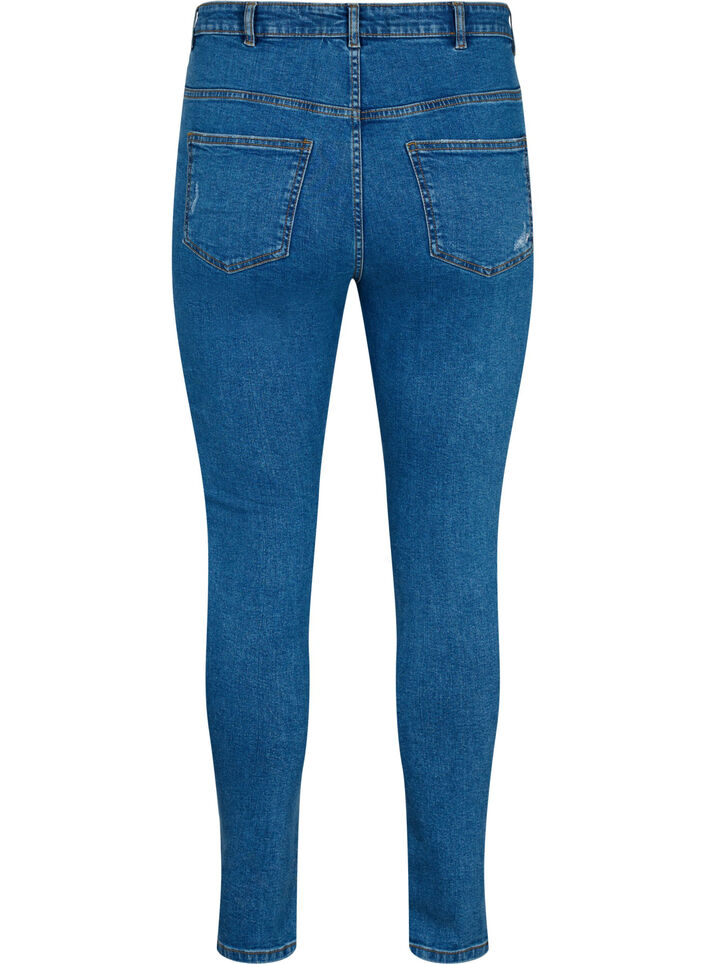 Obcisle jeansy z rozdarciami, Blue denim, Packshot image number 1