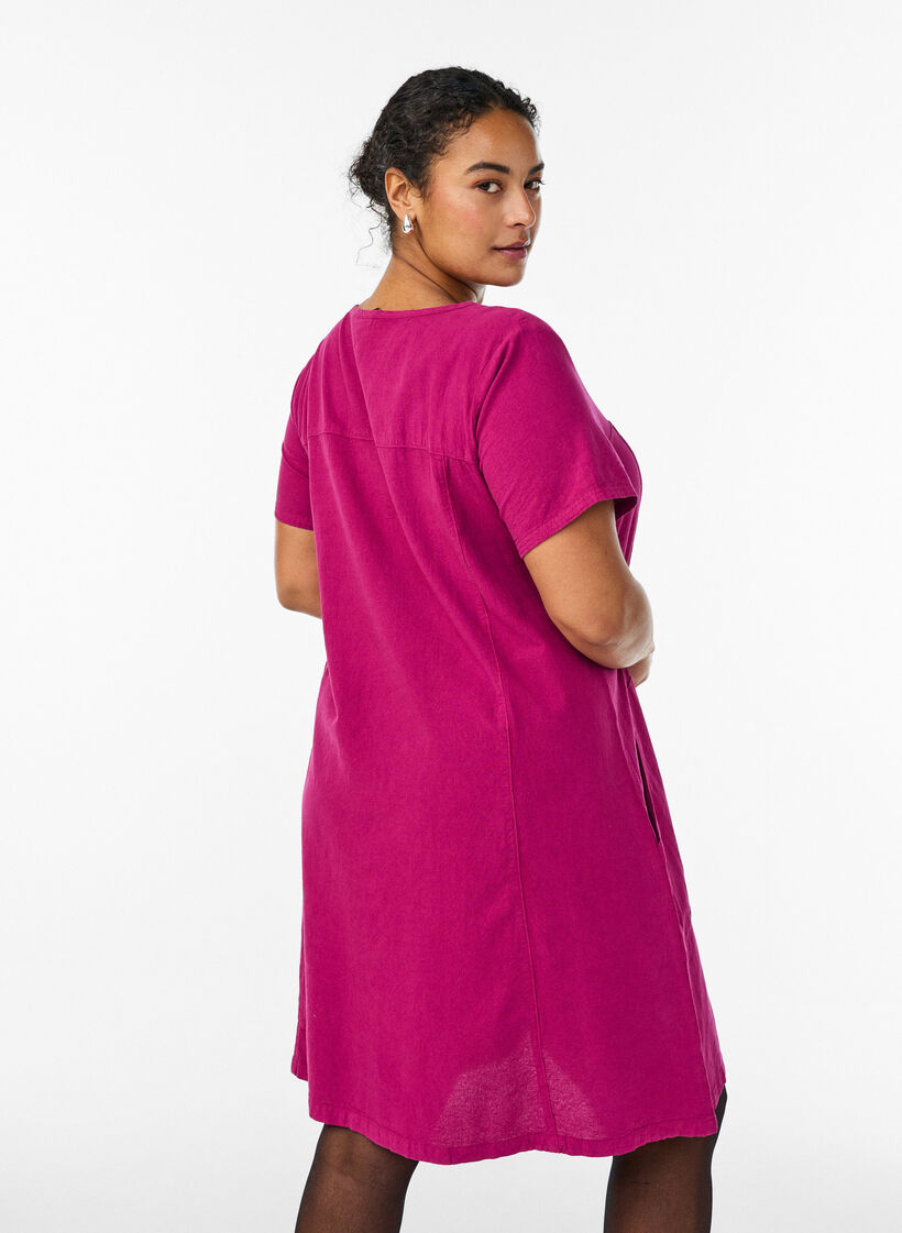 Bawelniana sukienka z kr&oacute;tkim rekawem, Czerwony, Model image number 2