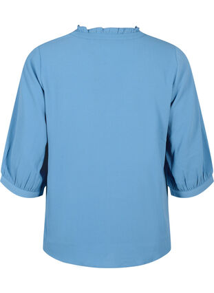Bluzka koszulowa z rekawami 3/4 i kolnierzem z falbanami, Moonlight Blue, Packshot image number 1