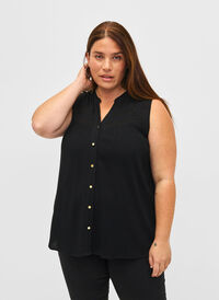 Wiskozowa bluzka bez rekawów z szydelkowym detalem, Black, Model