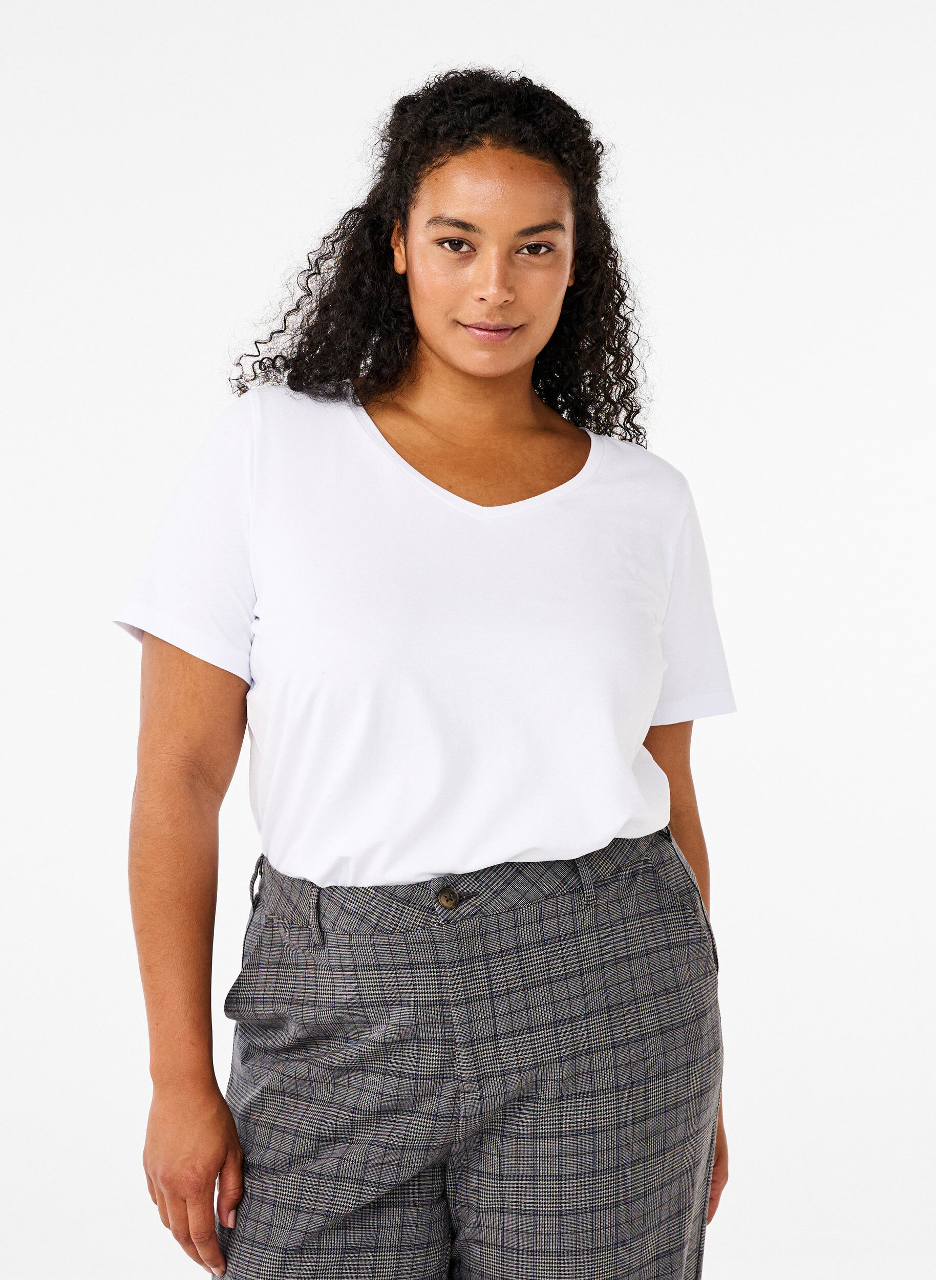 Podstawowa, gladka bawelniana koszulka, Biały, Model