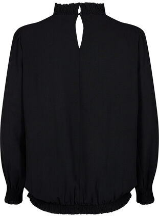 Bluzka z marszczeniem i dlugim rekawem w jednolitym kolorze, Black, Packshot image number 1