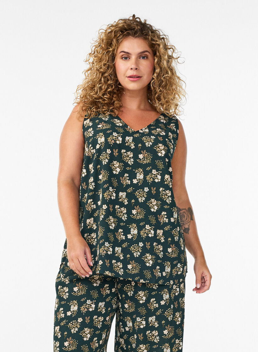 Spodnie culotte z nadrukiem, Czarne, Model image number 0