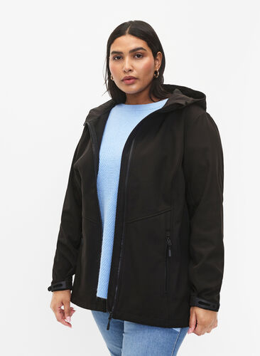 Krótka kurtka softshell z kieszeniami, Black, Model image number 0