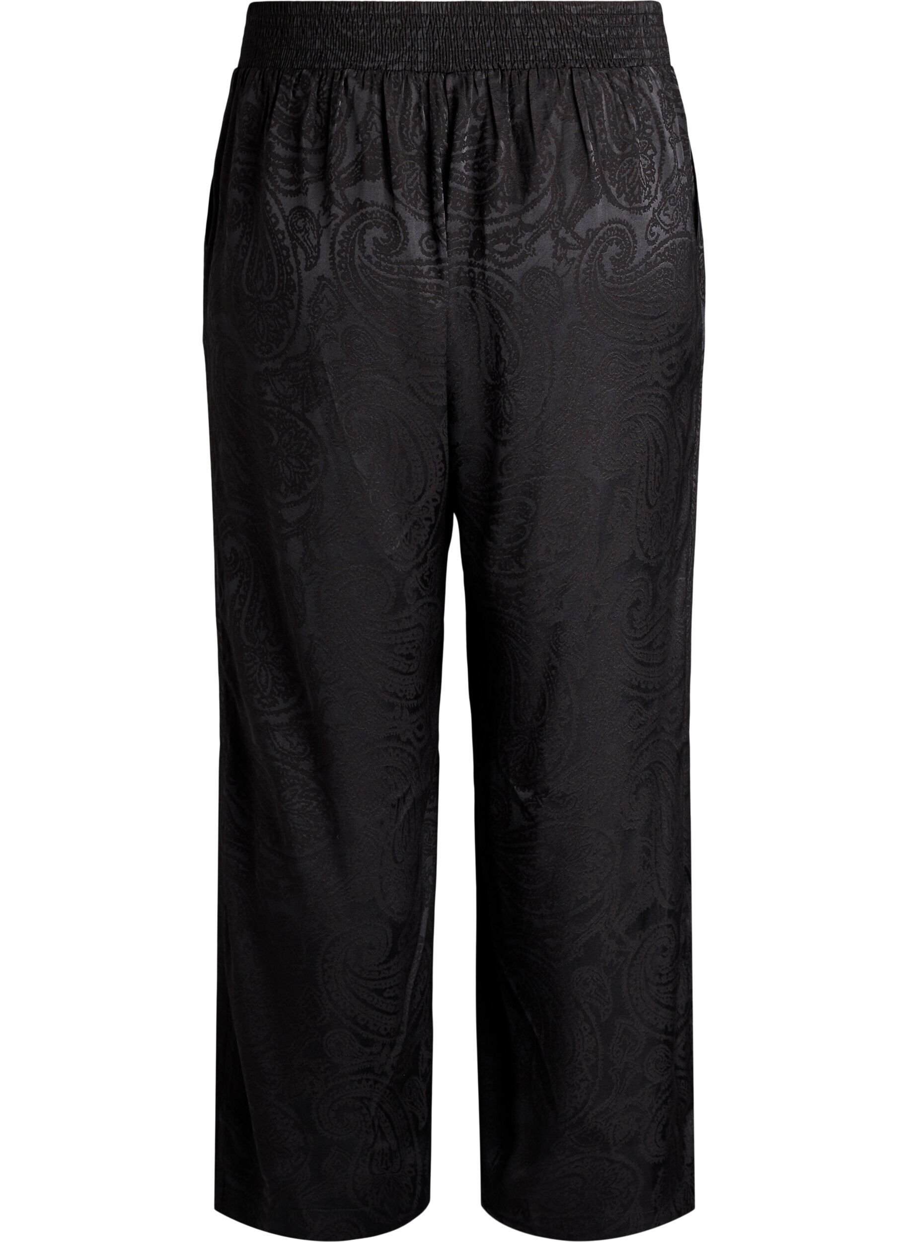 ZizziLuzne spodnie z wzorem paisley i wysokim stanem, Czarne, Packshot image number 1