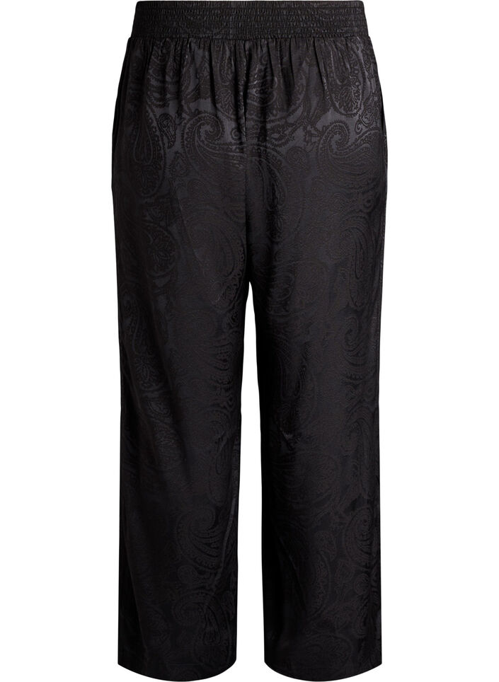 Luzne spodnie z wzorem paisley i wysokim stanem, Czarne, Packshot image number 1
