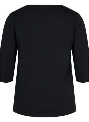 Jednokolorowa bawelniana bluzka z 3/4-length rekawami i rozcieciami, Black, Packshot image number 1