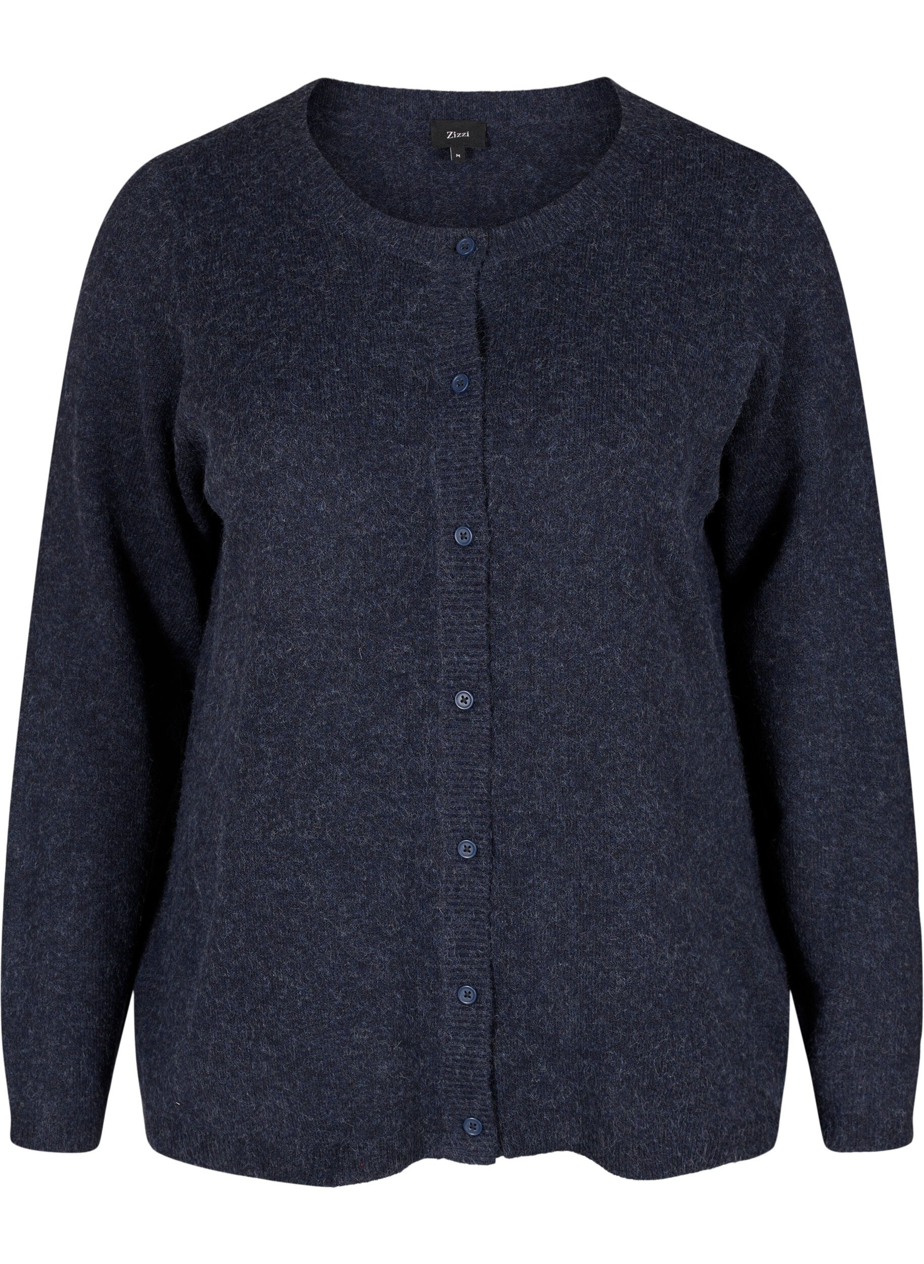 Zizzi Short melange knitted cardigan with button fastening, Night Sky Mel., Packshot image number 0
