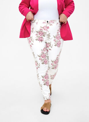 Bardzo waskie jeansy Amy z kwiatowym nadrukiem, White R.AOP, Model image number 2