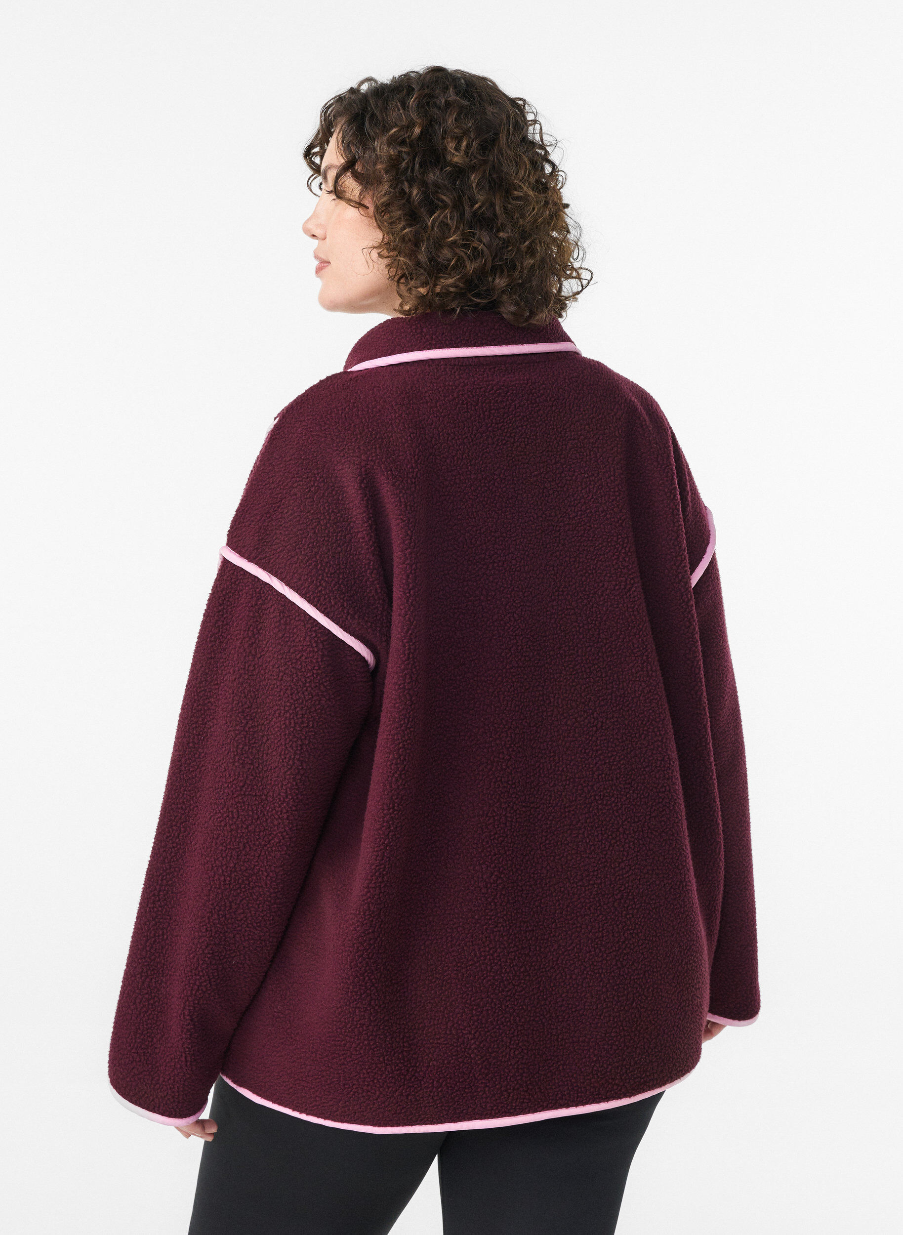 Zizzi Kurtka pluszowa z kontrastowymi detalami, Czerwony, Model image number 2