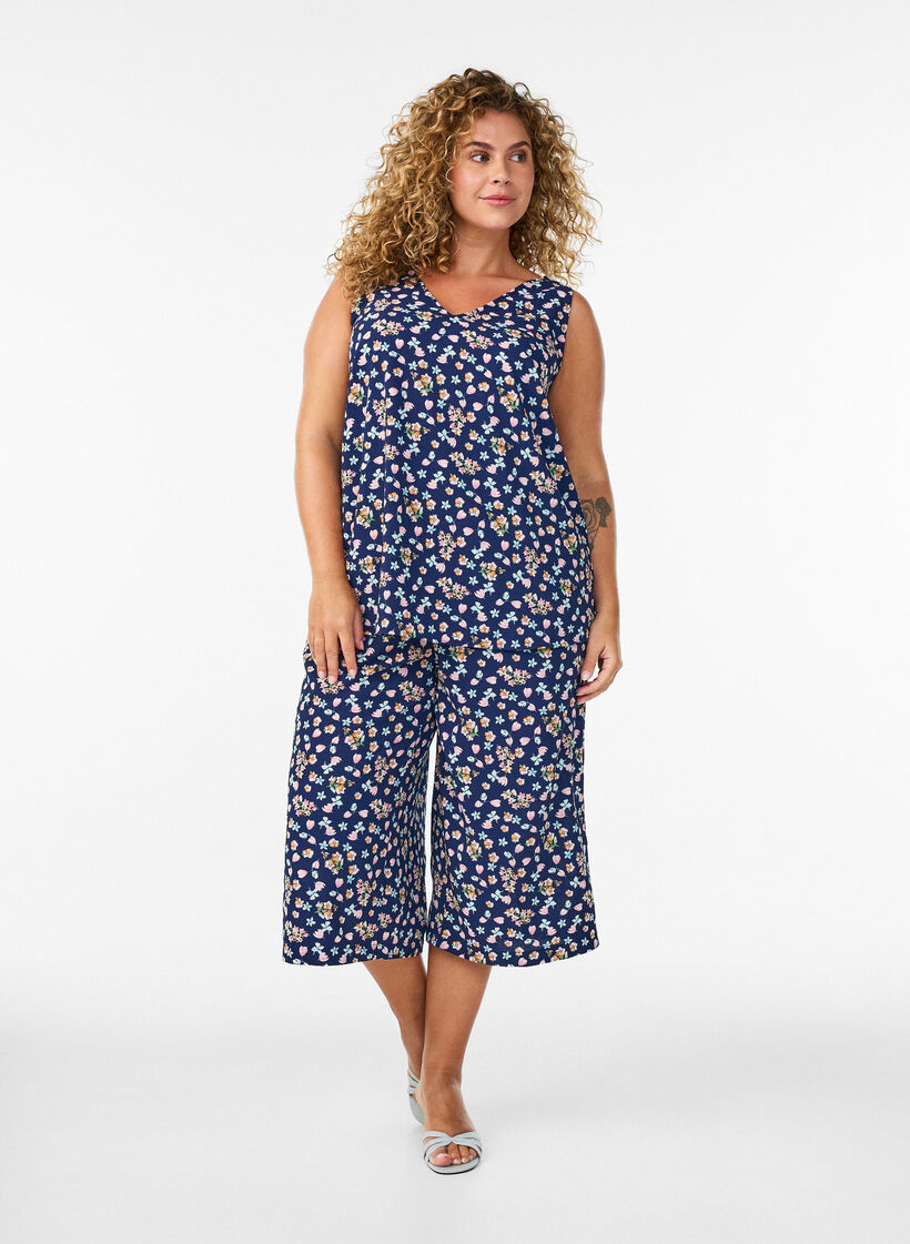 Spodnie culotte z nadrukiem, Niebieskie, Model image number 0