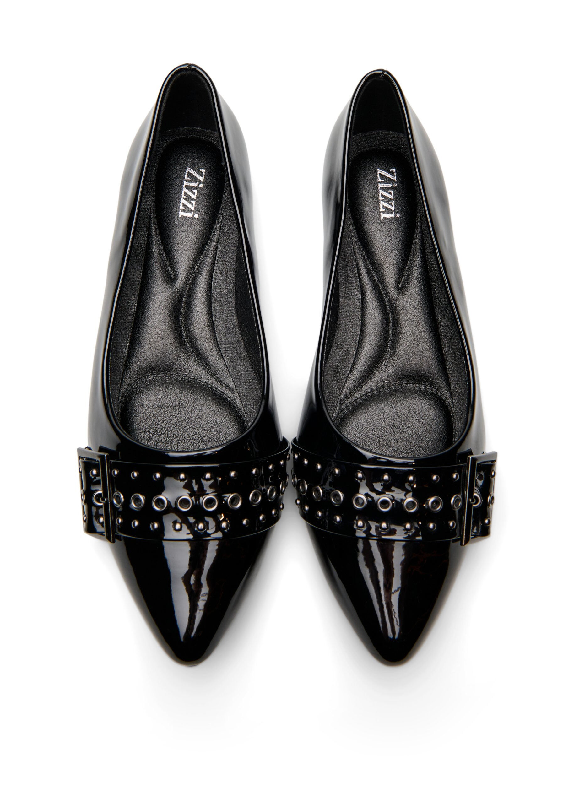 Zizzi Szerokie - Baleriny z paskiem i cwiekami, Czarne, Packshot image number 2