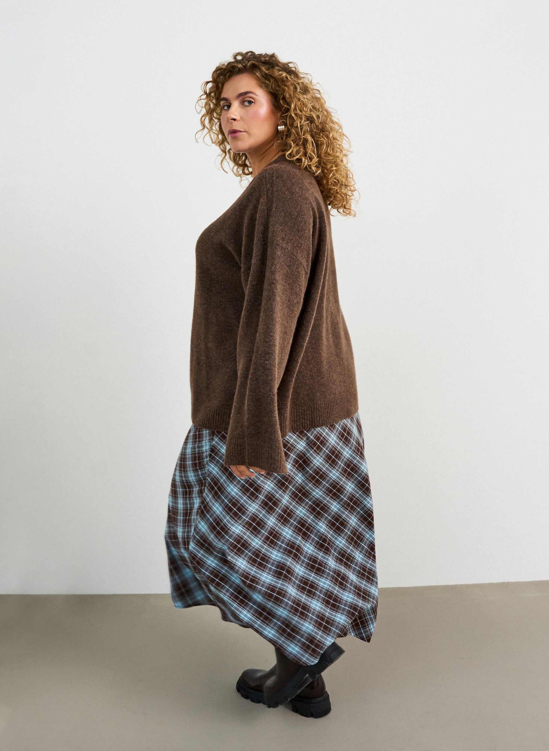 ZizziLuzna dzianinowa bluzka z alpaka i welna, Brązowy, Model image number 2