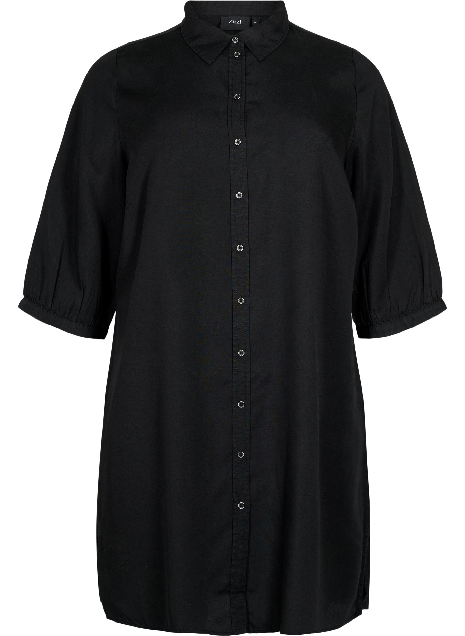 Zizzi 	 Koszula o przedluzonym kroju z rekawami 3/4 wykonana z lyocellu (TENCEL&trade;), Black, Packshot image number 0