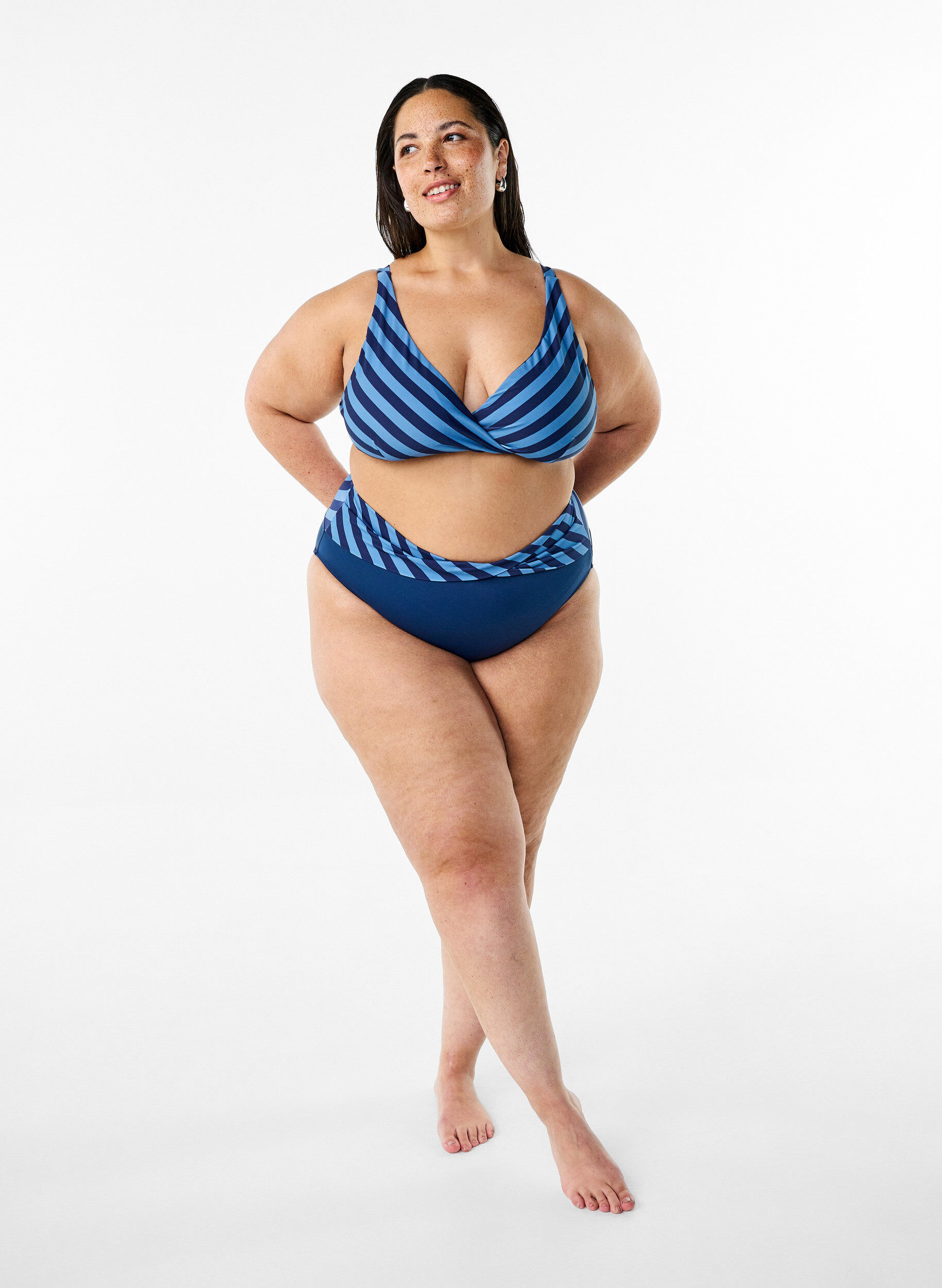 ZizziFigi damskie od bikini z detalem kopertowym, Niebieskie, Model image number 1