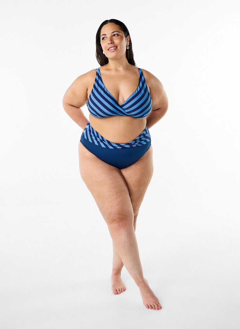 Figi damskie od bikini z detalem kopertowym, Niebieskie, Model image number 1