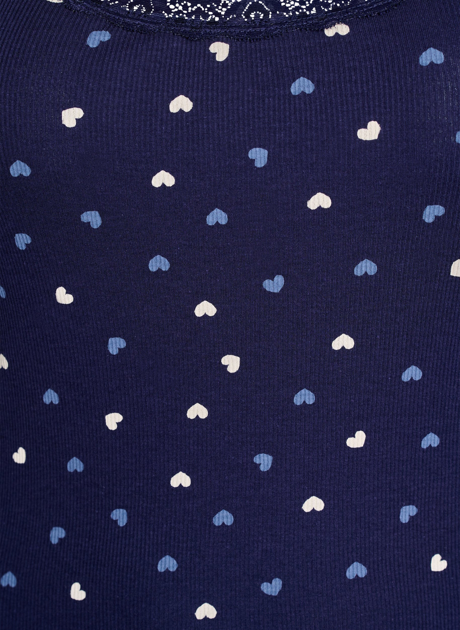 Zizzi Top z nadrukiem i koronkowym brzegiem, Niebieskie, Packshot image number 2