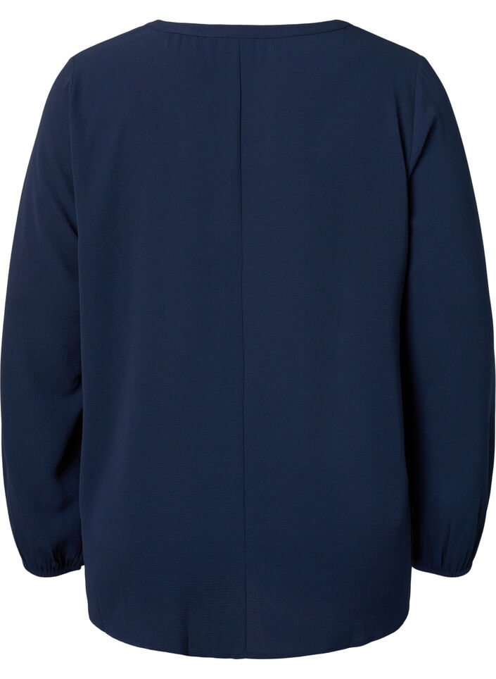 Jednokolorowy top z dekoltem w szpic, Navy Blazer, Packshot image number 1