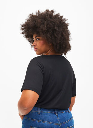 Prazkowana bluzka z lancuszkiem, Black, Model image number 1
