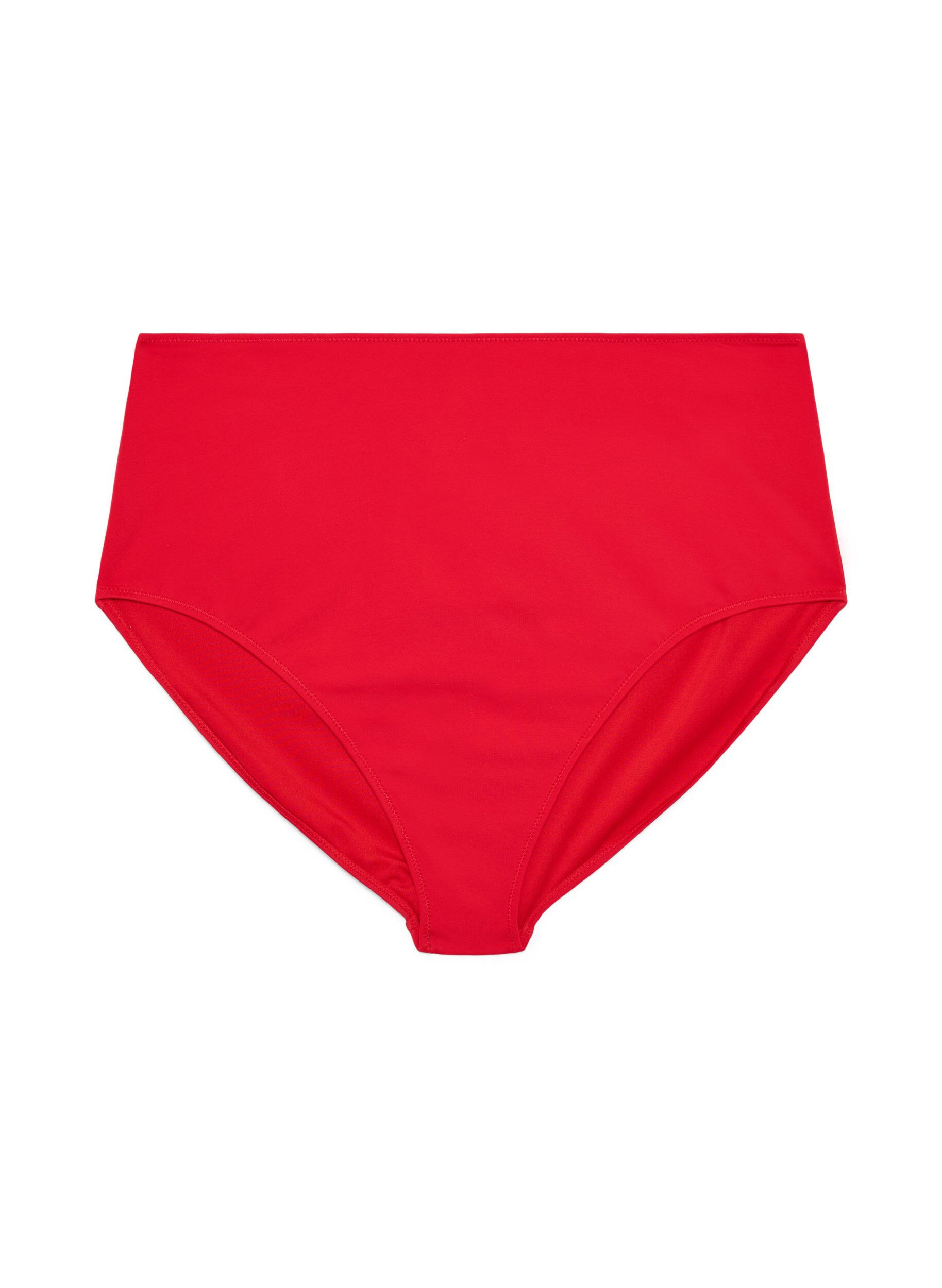 ZizziSolid colour bikini bottom with high waist, Red, Packshot image number 0