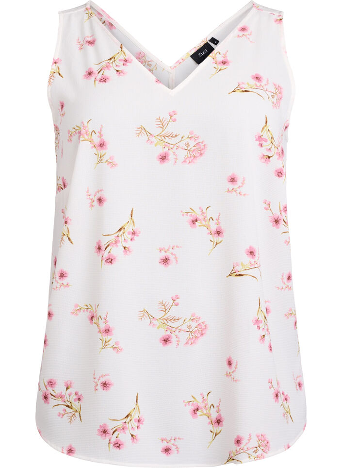 Wzorzysty top z dekoltem w serek, Biały, Packshot image number 0