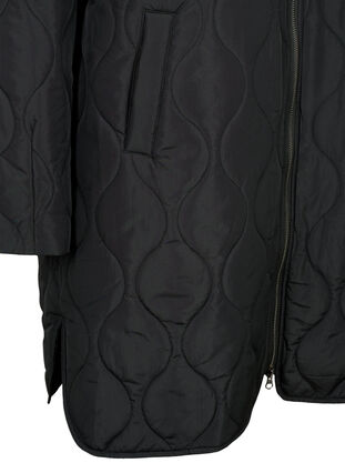 Dluga pikowana kurtka z kieszeniami i suwakiem, Black, Packshot image number 3
