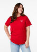 T-shirt z nadrukiem tekstowym i okraglym dekoltem, Czerwony, Model image number 0
