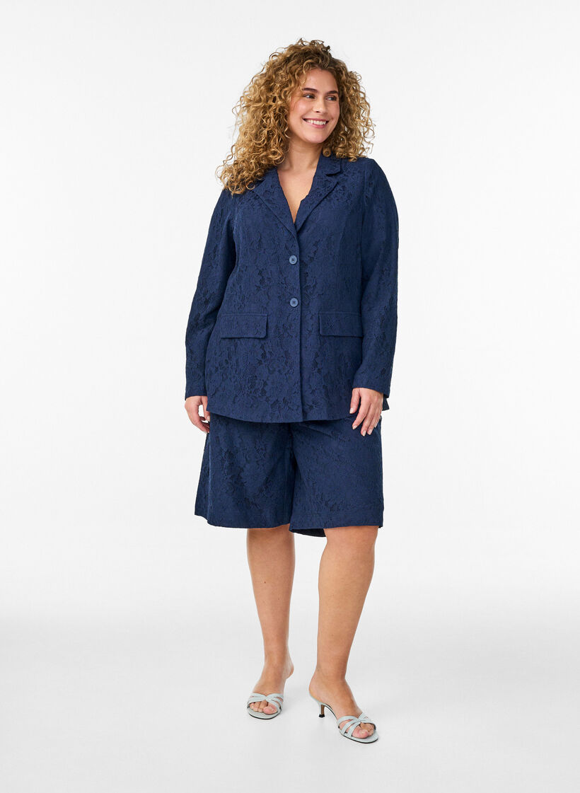 Bermudy z koronki z wysokim stanem, Niebieskie, Model image number 1