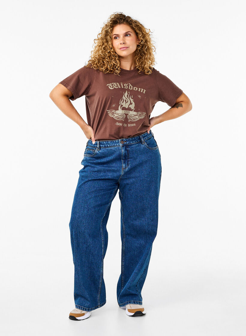 T-shirt z nadrukiem uszyty z bawelny organicznej, Brązowy, Model image number 1