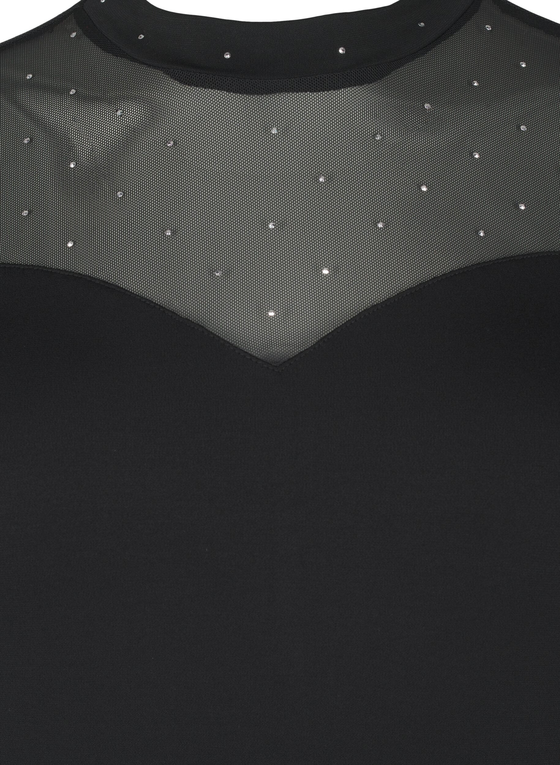 Zizzi Bodystocking z cwiekami i dlugimi siateczkowymi rekawami, Black, Packshot image number 2