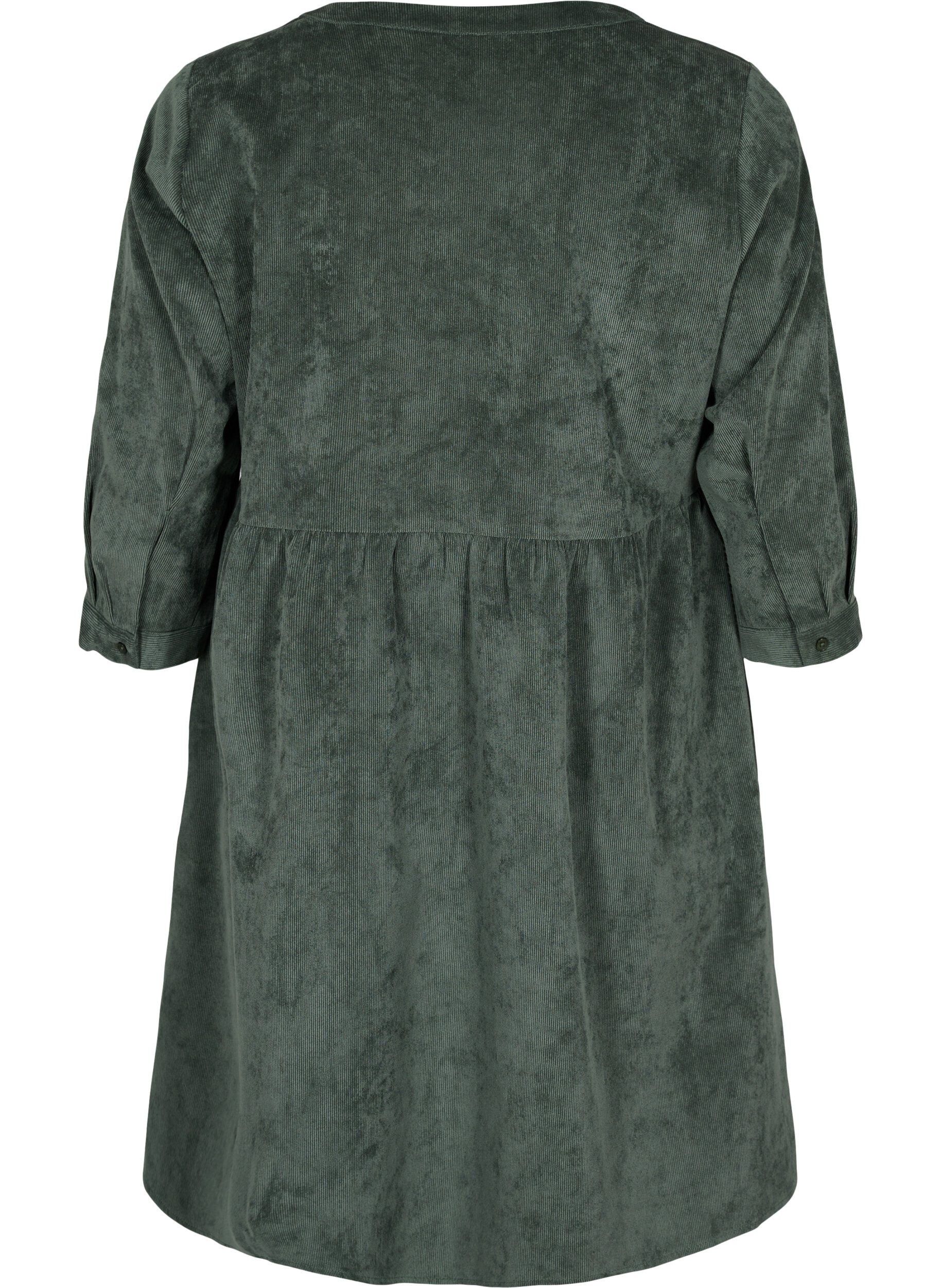 Zizzi Velvet dress with 3/4-length sleeves and buttons, Deep Forest, Packshot image number 1