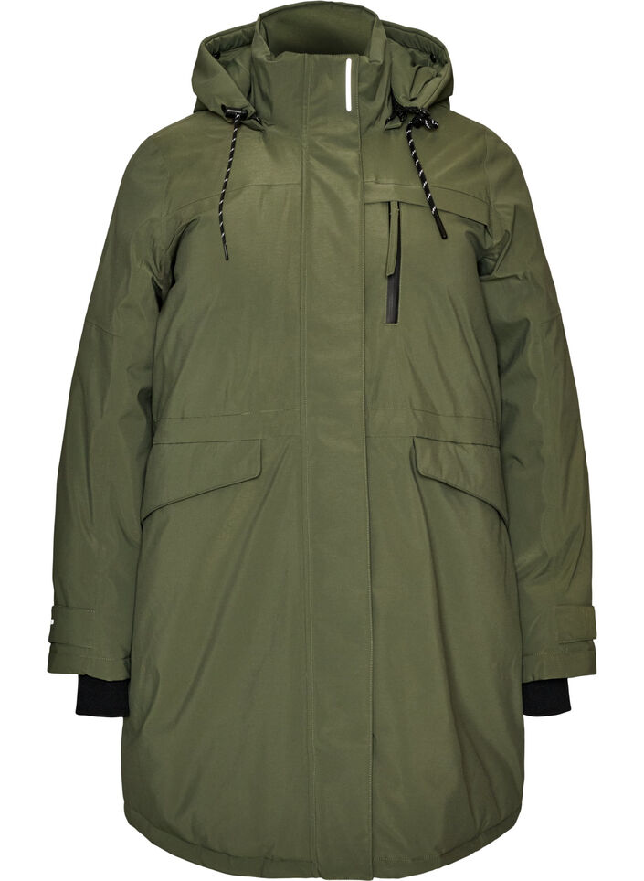 Hydrofobowa parka z kapturem i funkcjonalnymi detalami, Zielony, Packshot image number 0