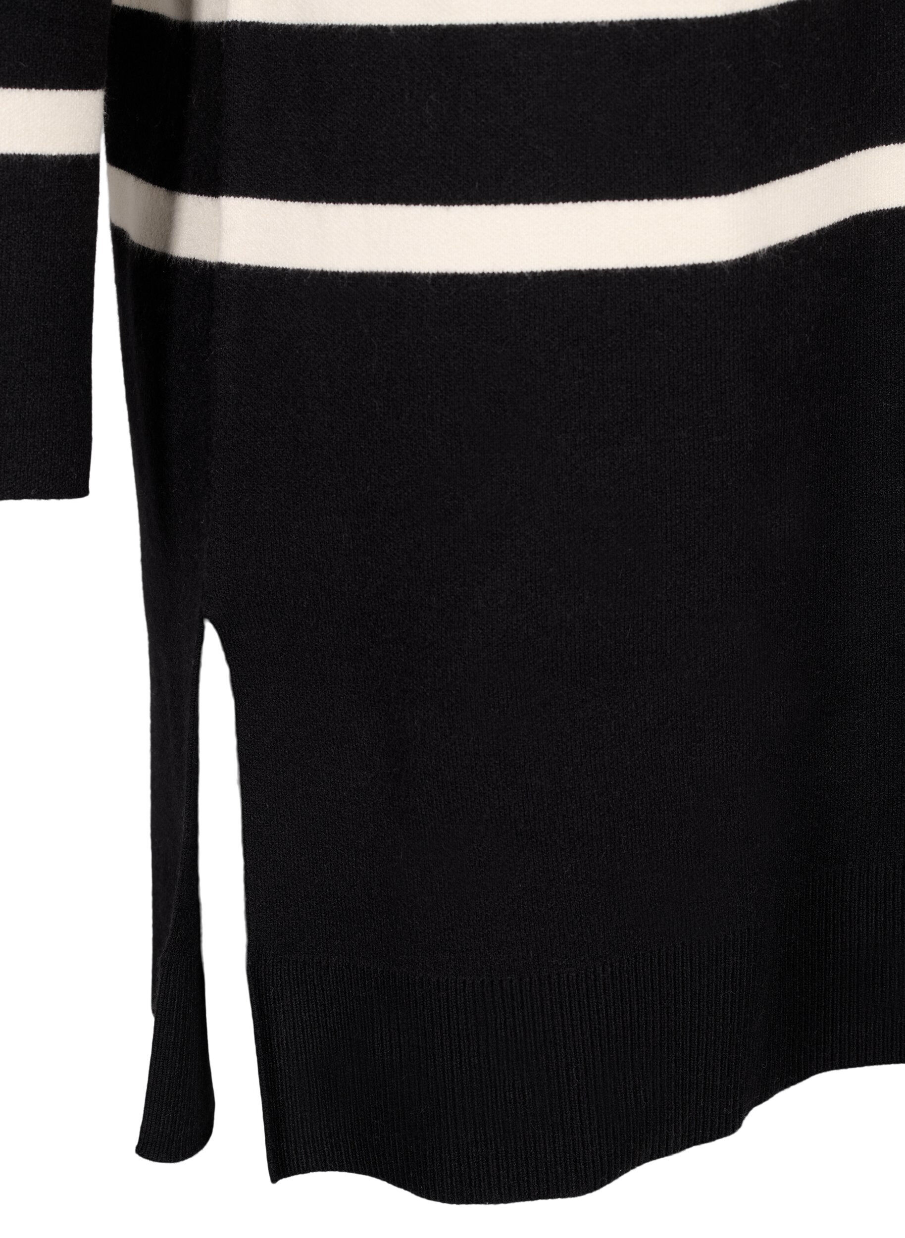 Zizzi Dzianinowa sukienka z okraglym dekoltem i rozcieciem, Czarne, Packshot image number 3