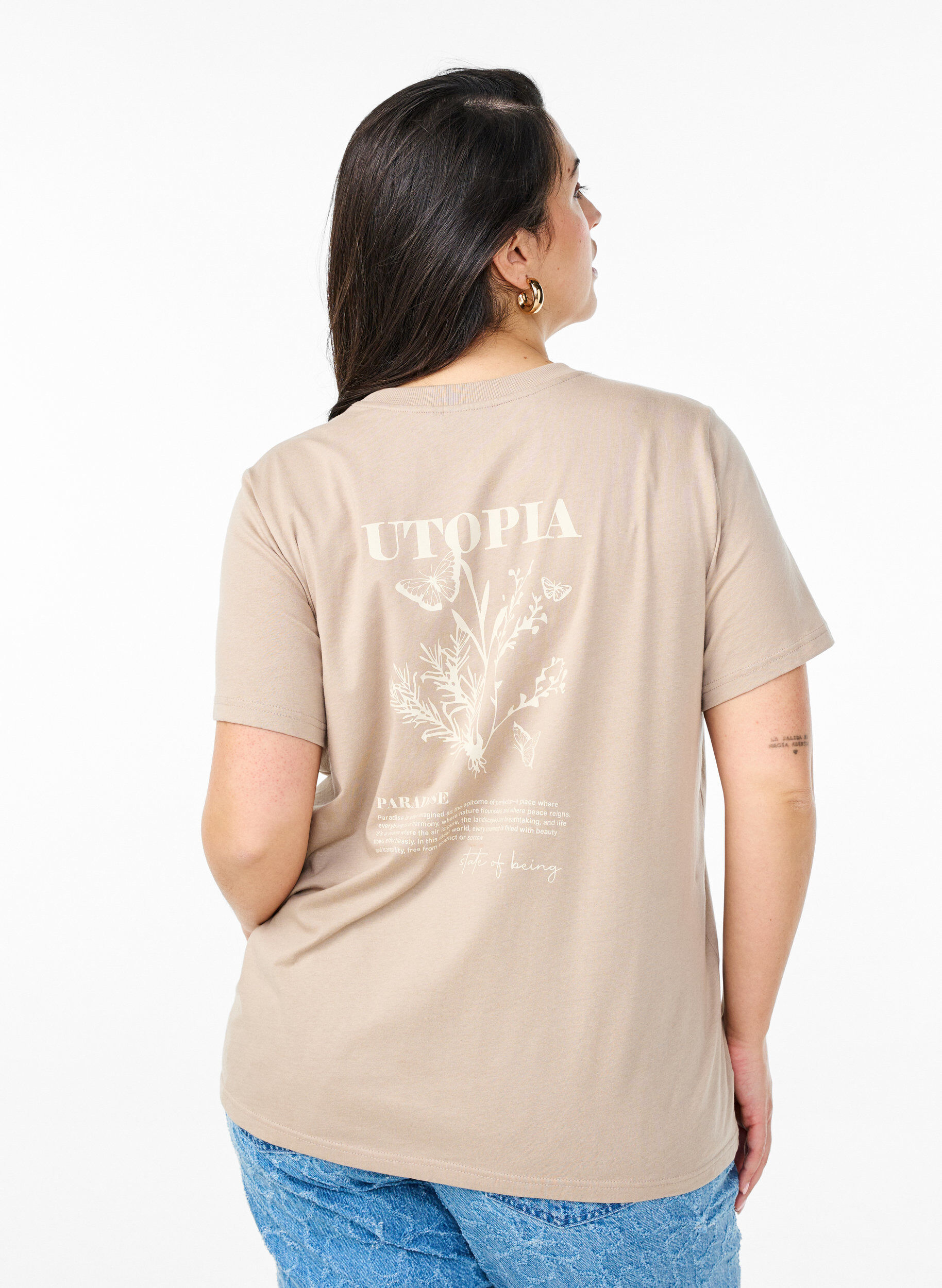 ZizziT-shirt z nadrukiem tekstowym i okraglym dekoltem, Brązowy, Model image number 2