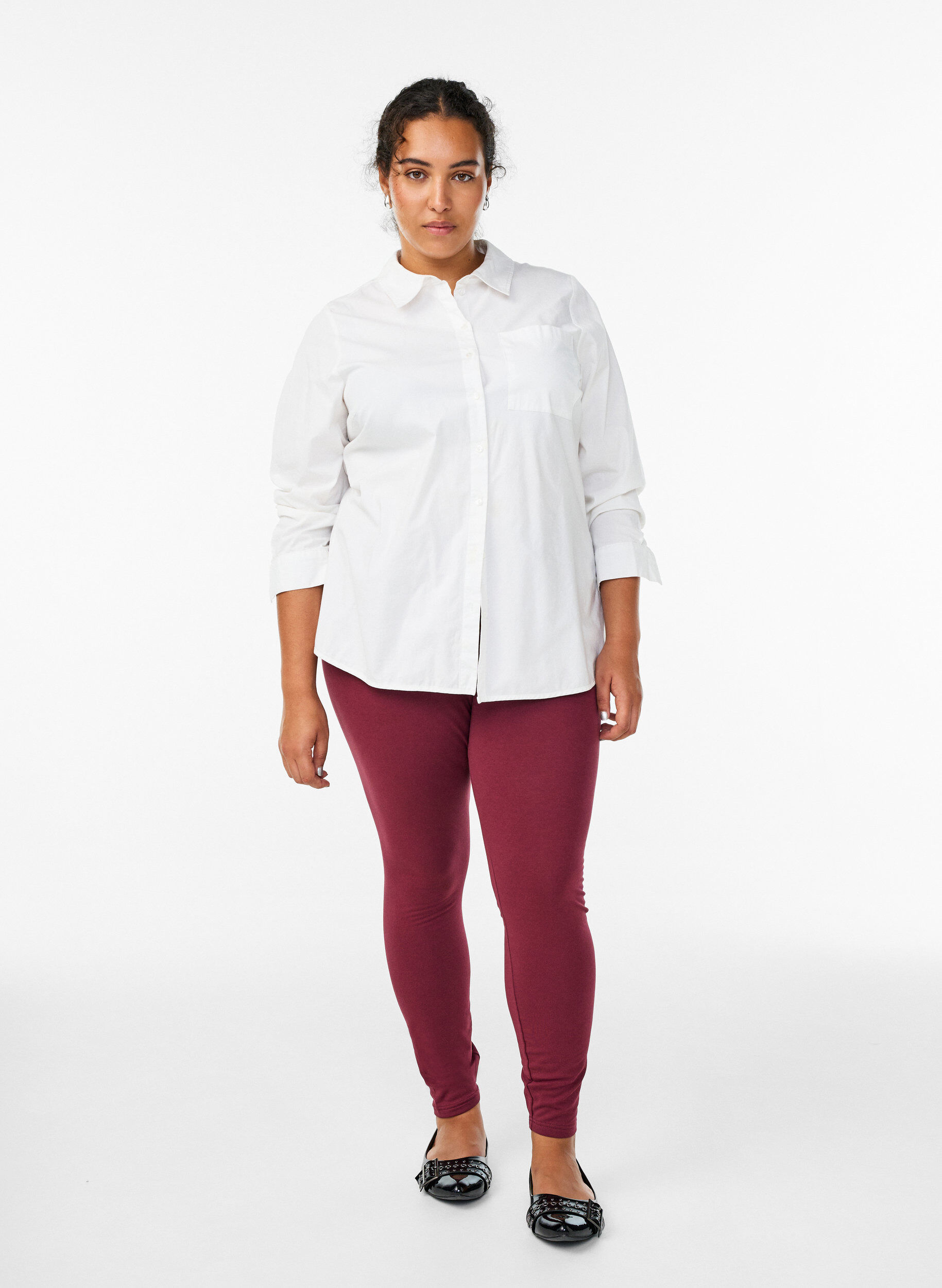 Zizzi Bawelniane legginsy z podszewka, Ciemnobordowy, Model image number 1