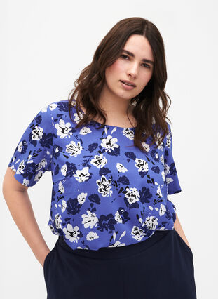 Flash – bluzka z krótkim rekawem i nadrukiem, Amparo Blue Flower, Model image number 0