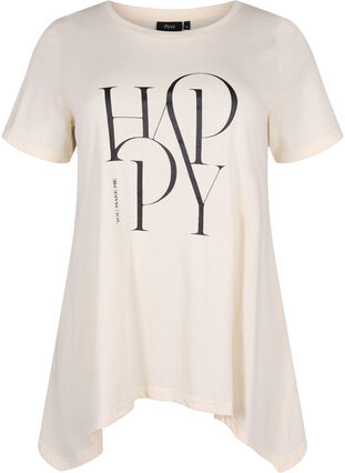 Bawelniany T-shirt z tekstowym nadrukiem, Buttercream HAPPY, Packshot image number 0