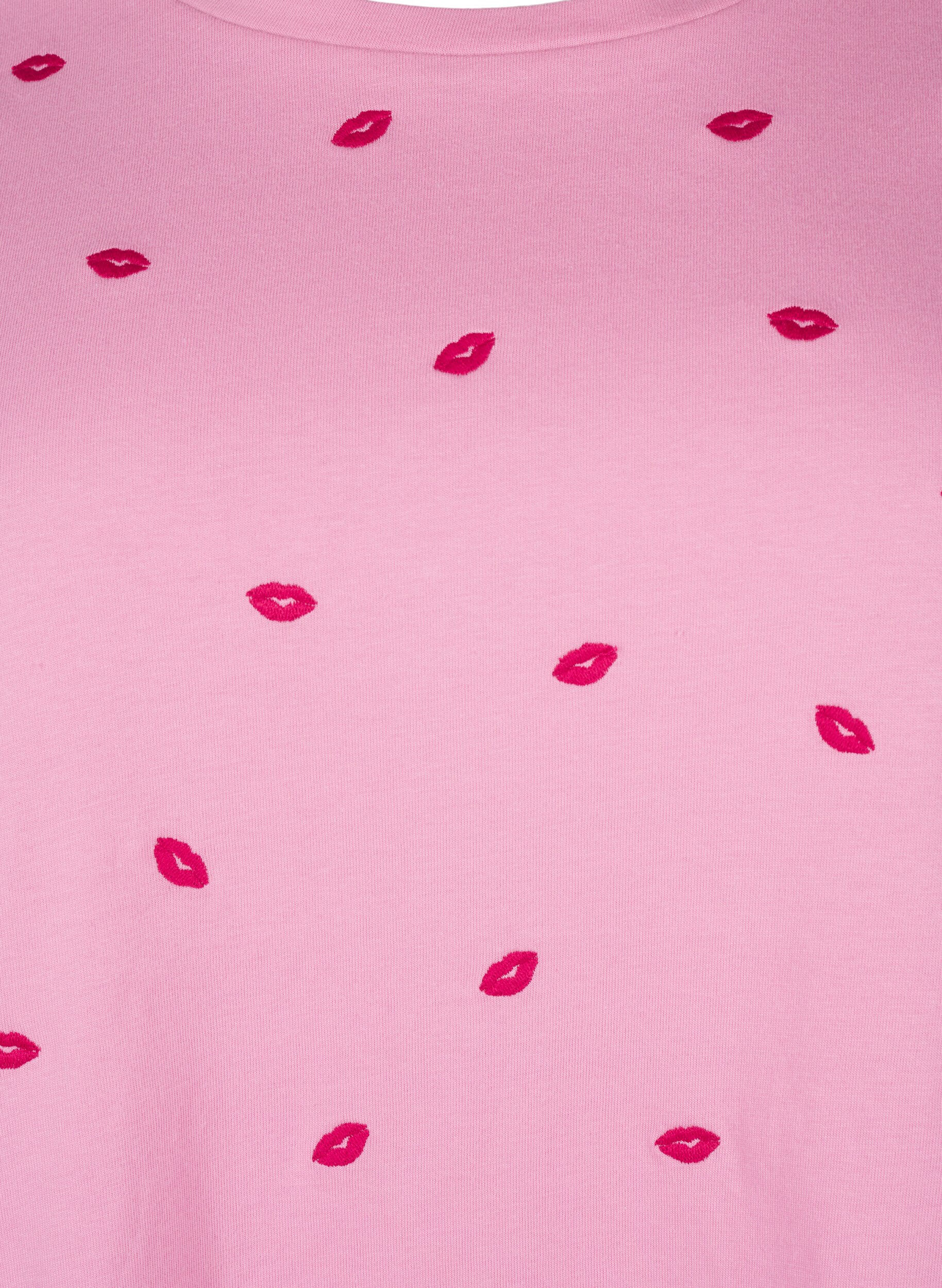 Zizzi T-shirt z bawelny organicznej z wyszywanymi ustami, Rose Bl. Lips Emb. , Packshot image number 2