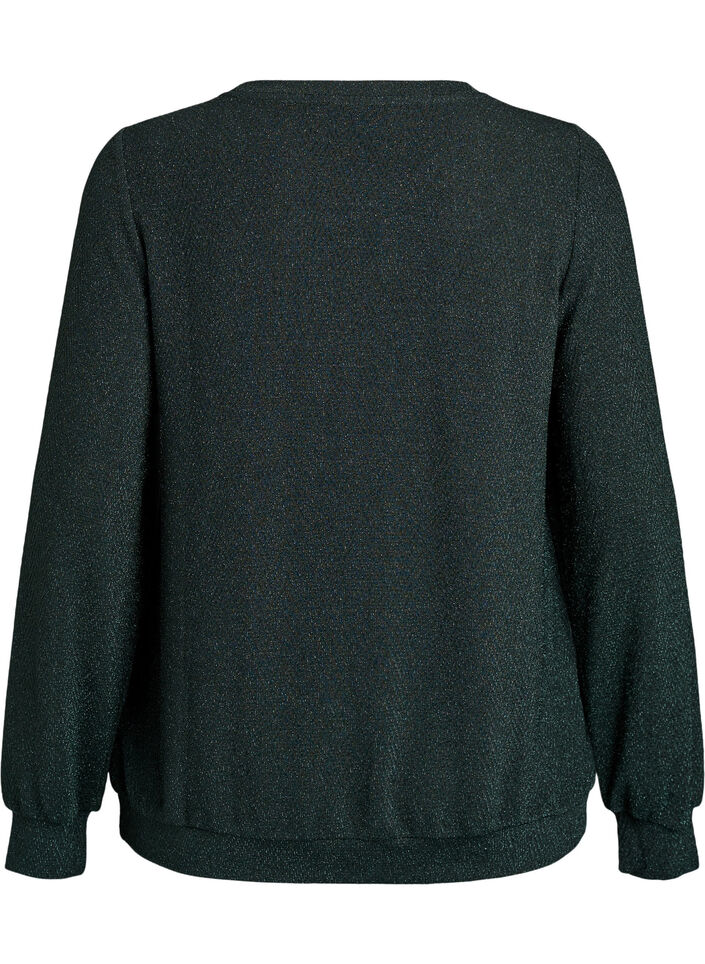 Bluzka we wzór jodelki z blyszczaca nitka, Zielony, Packshot image number 1