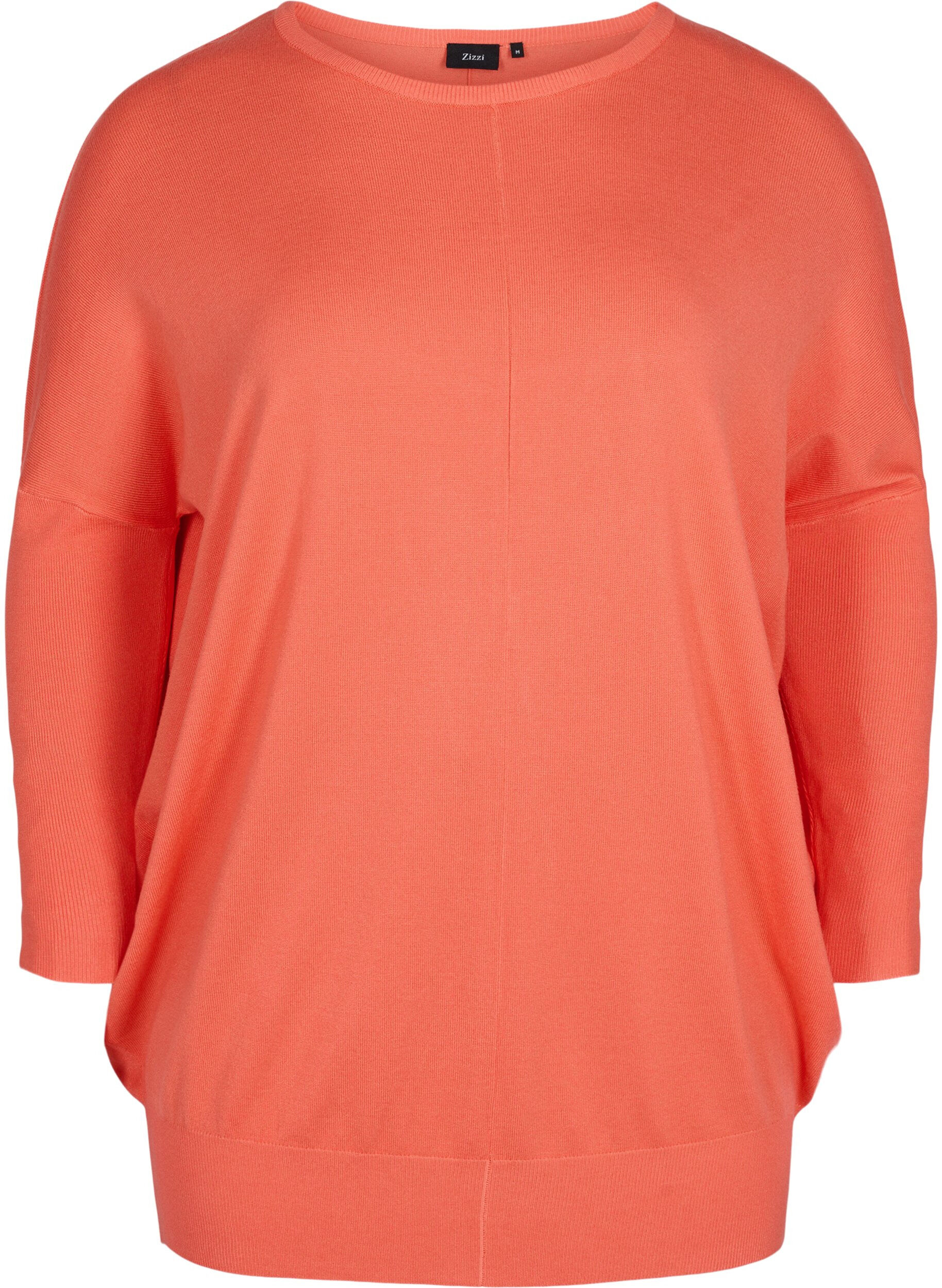 Zizzi Dzianinowy sweter z&nbsp;okraglym dekoltem, Living Coral, Packshot image number 0