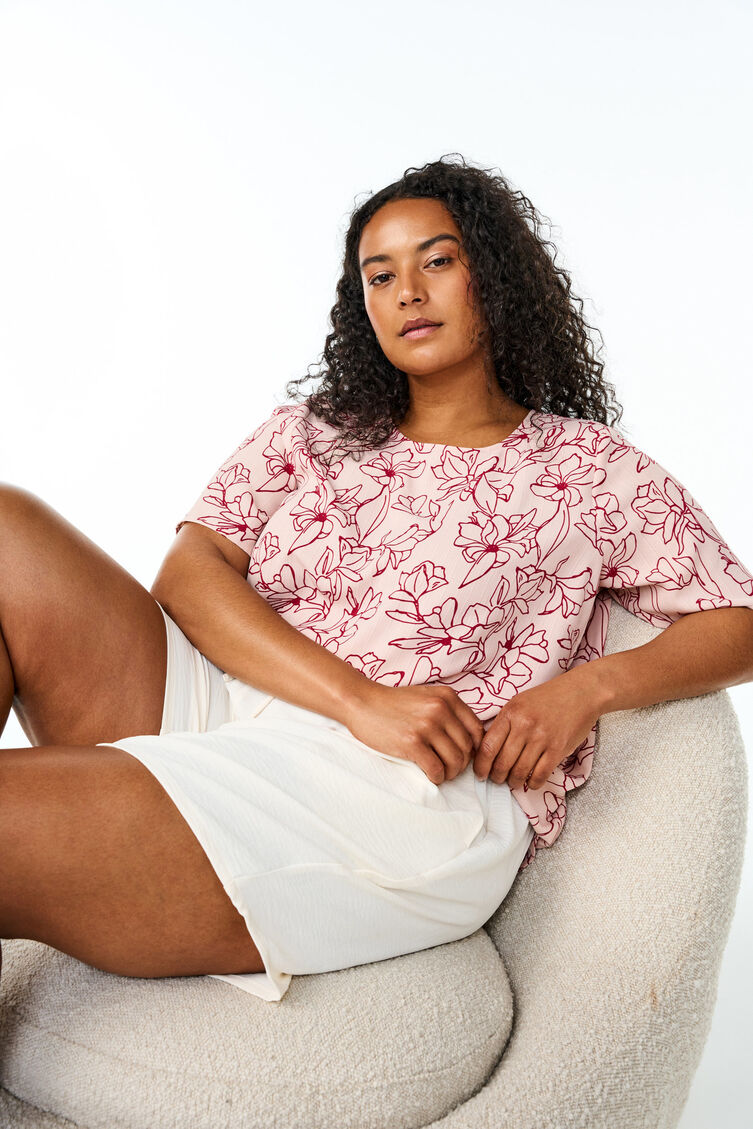 Bluzka z krótkim rekawem i okraglym dekoltem, Różowy, Image image number 0