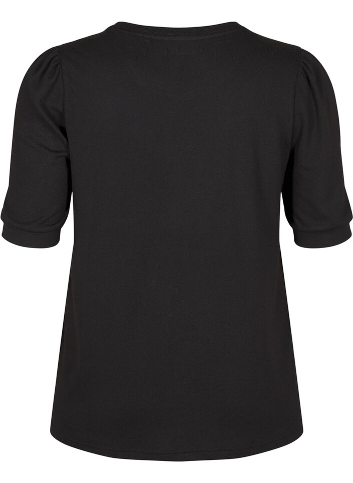 Bluzka z guzikami i krótkimi bufiastymi rekawami, Czarne, Packshot image number 1