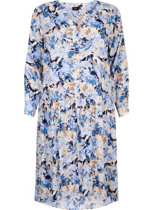 Wzorzysta wiskozowa sukienka midi z dlugim rekawem, Blue Graphic AOP, Packshot image number 0