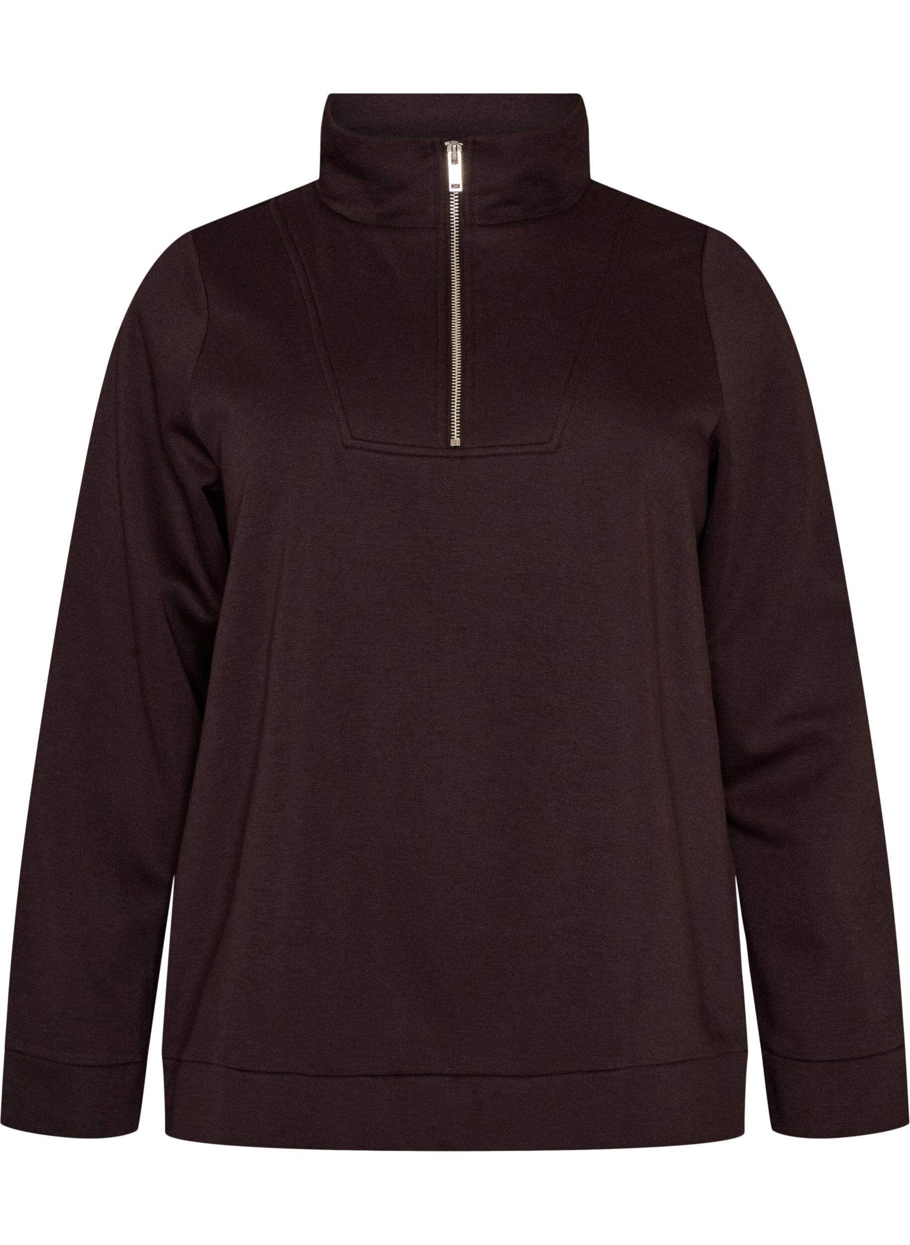 ZizziBluza z wysokim kolnierzem i zamkiem, Brązowy, Packshot image number 0