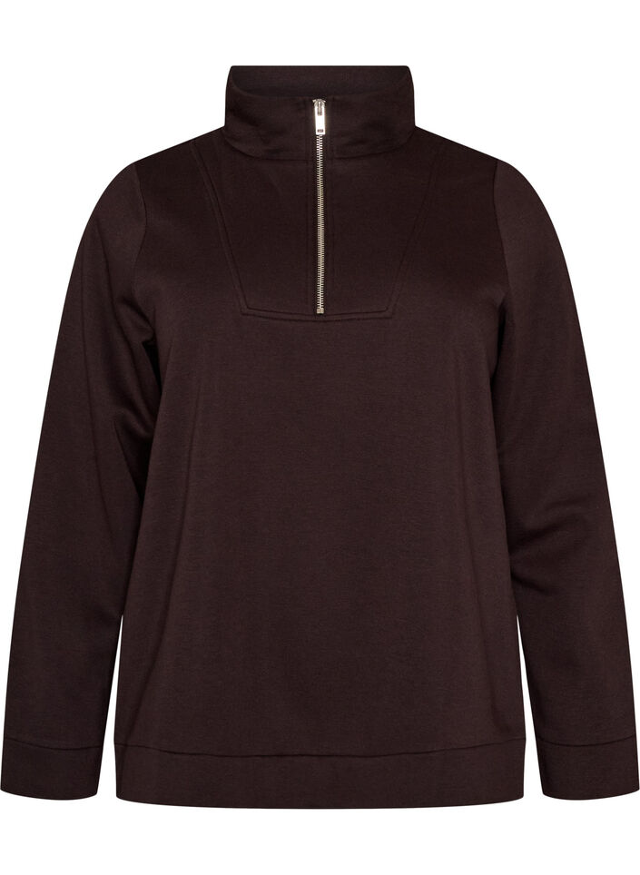 Bluza z wysokim kolnierzem i zamkiem, Brązowy, Packshot image number 0