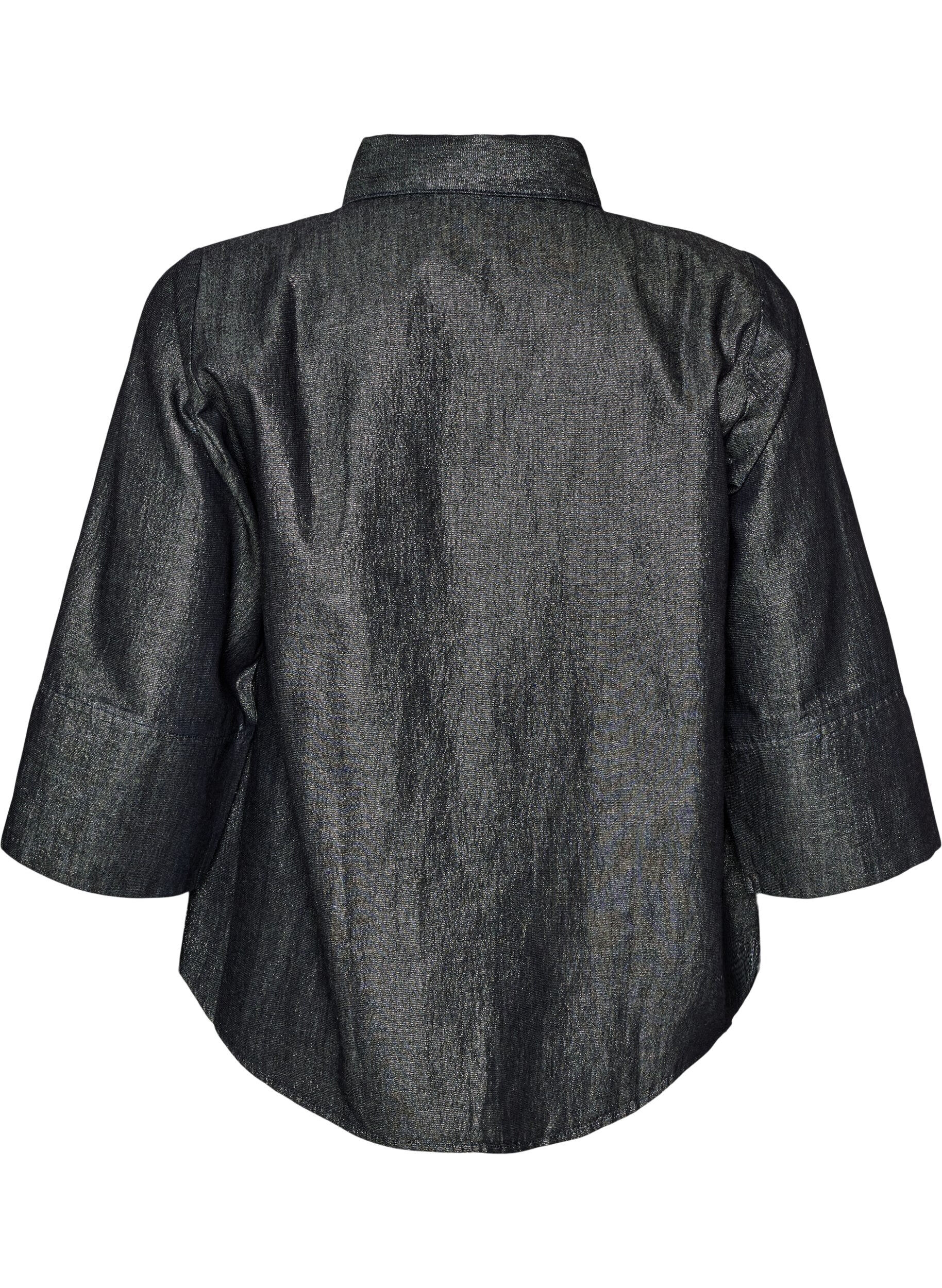ZizziKoszula z denimu z nitka brokatowa i rekawami 3/4, Ciemnoszary, Packshot image number 1