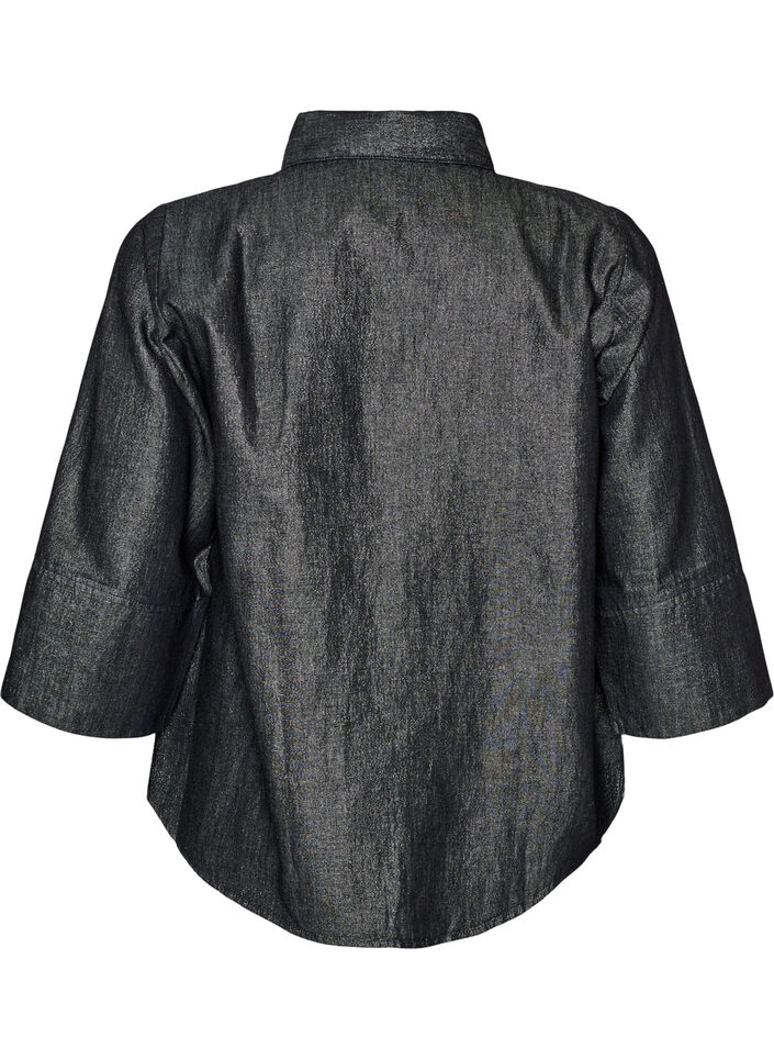 Koszula z denimu z nitka brokatowa i rekawami 3/4, Ciemnoszary, Packshot image number 1