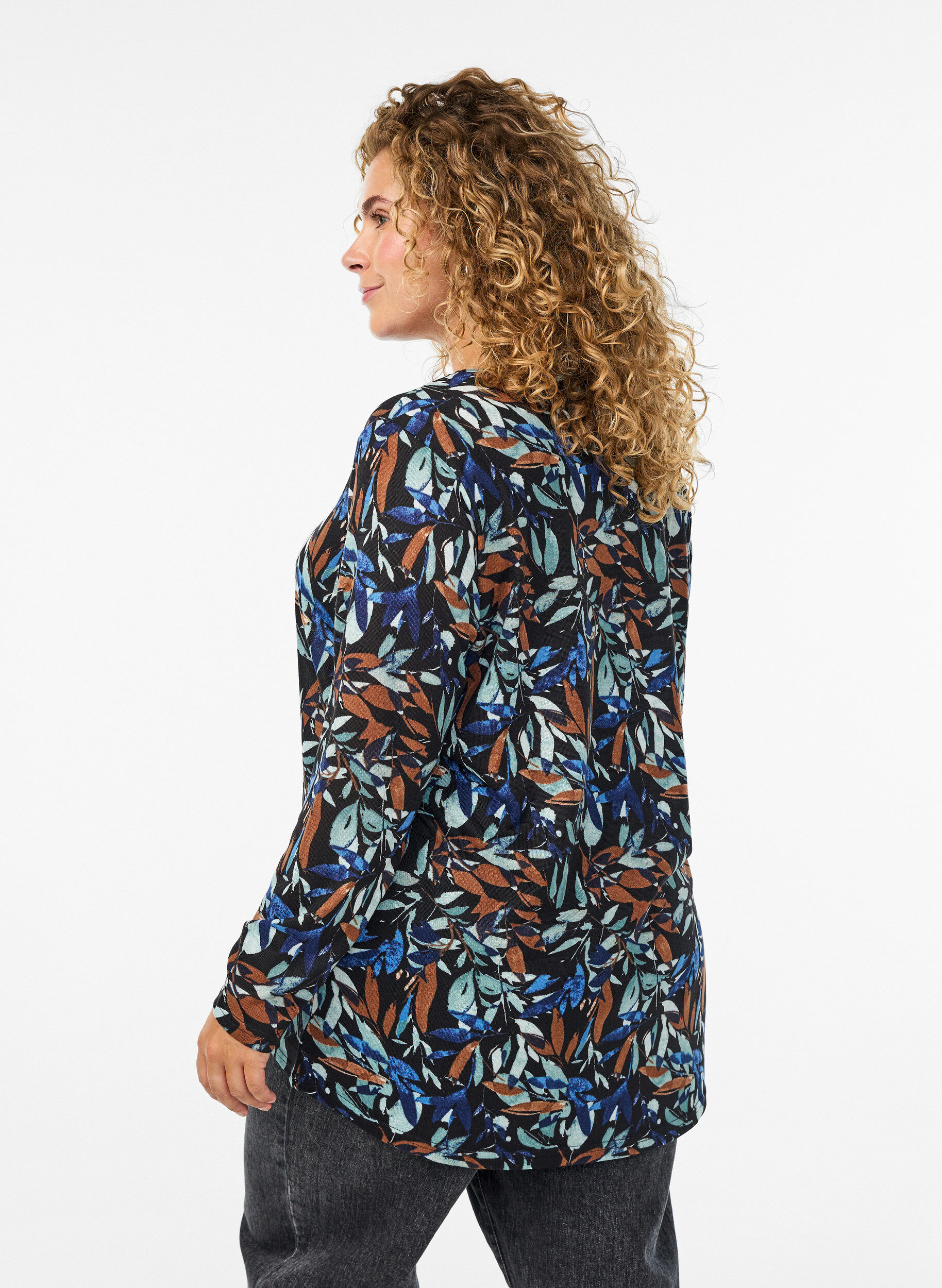 ZizziWzorzysta bluzka z dlugim rekawem, Niebieskie, Model image number 2
