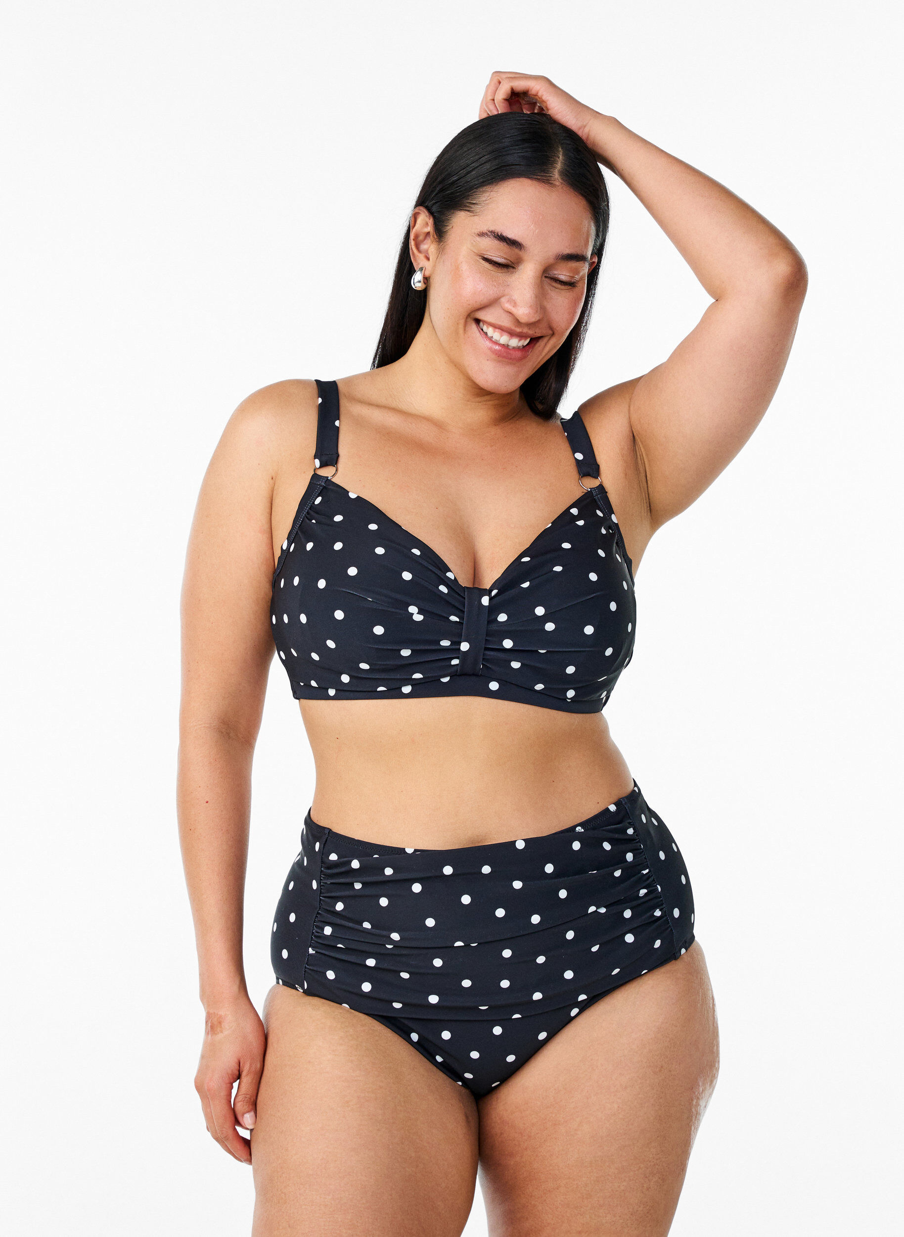 ZizziG&oacute;ra od bikini z fiszbinami i wzorem, Czarne, Model image number 1