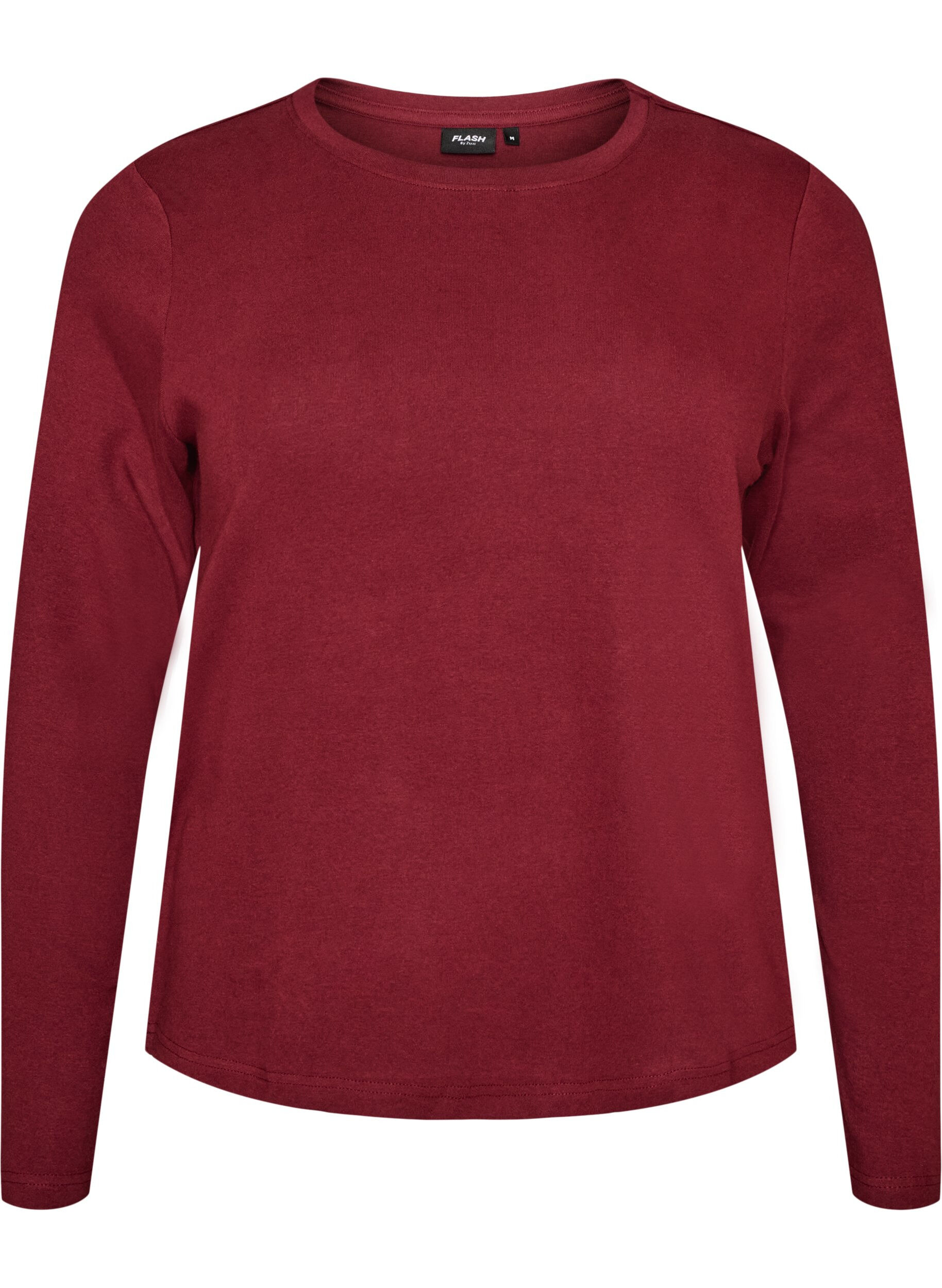 ZizziBasicowy T-shirt z dlugim rekawem i okraglym dekoltem, Czerwony, Packshot image number 0
